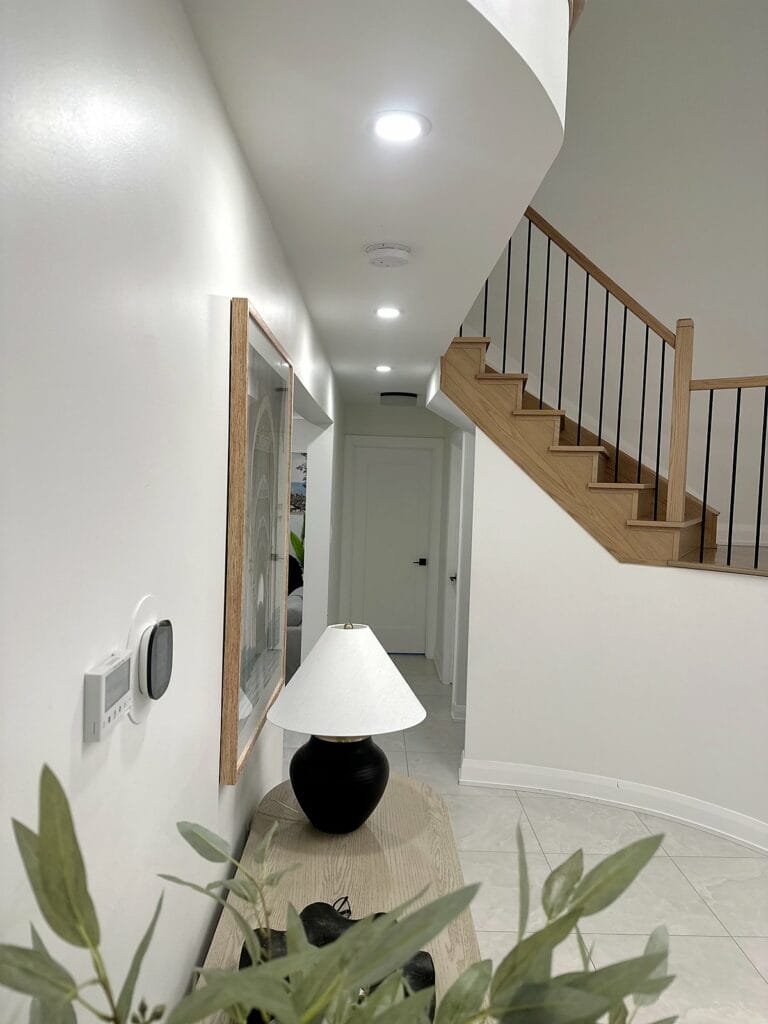 Hallway with LED pot lights installed by Precise Electrical in Ottawa