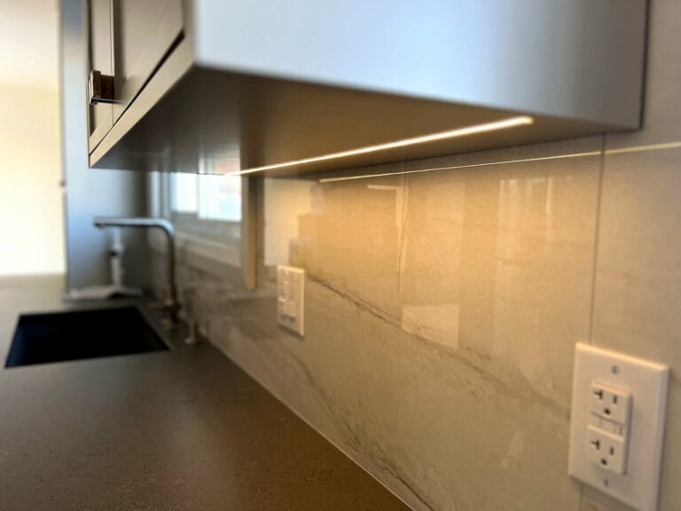 LED lighting installed under kitchen cabinets